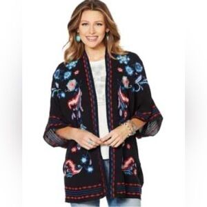 Black Floral Embroidered Oversized Kimono Woman’s 2X/3X BOHO FESTIVAL PARTY